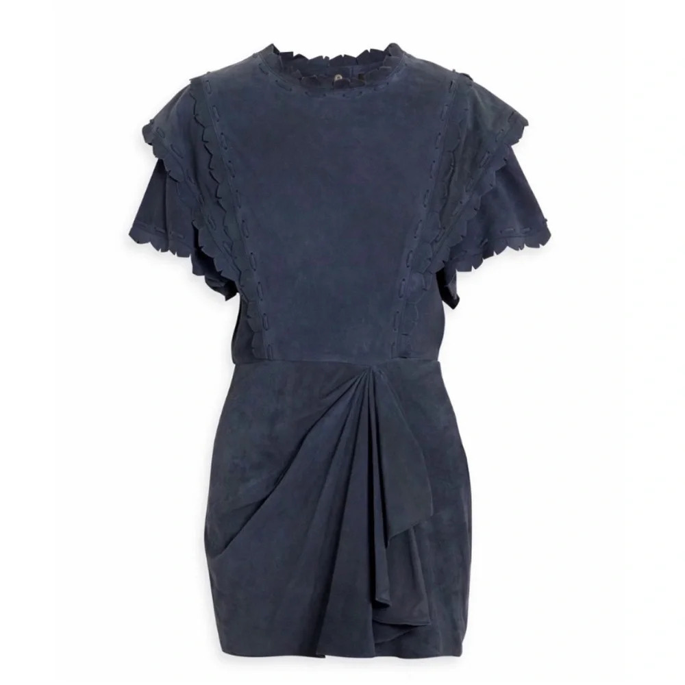 ISABEL MARANT  Robe Aleati Goat Leather Dress Dark Blue Faded Night Size 36 US 4